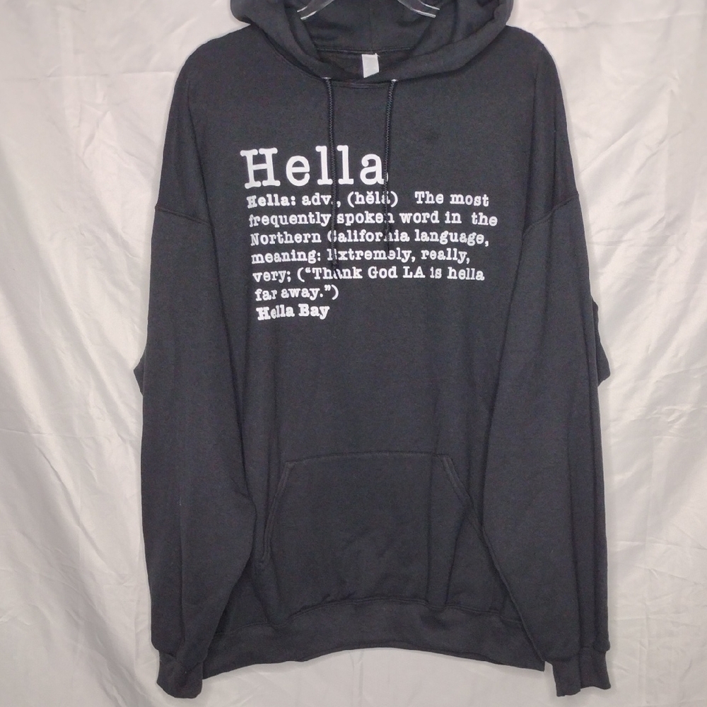Sold Hella Bay Area California Fleece Hoodie Black White Font Mens 2XL
